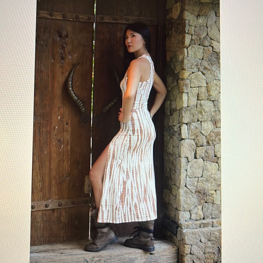 Bodycon boho Shibori tie-dye maxi with slit